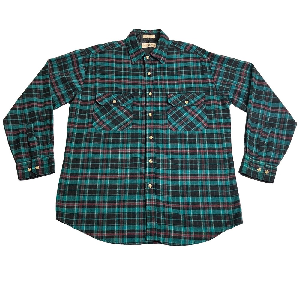Vintage 90s Northwest Territory Flannel Shirt Mens L Green Plaid Acrylic Grunge